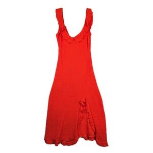 NWT Free People FB Beach Twisted Game Midi Dress Size Large Tangerine Textured